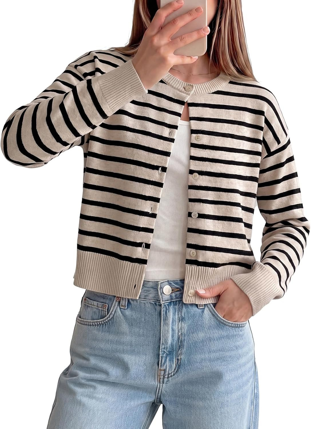 GRACE KARIN Cropped Cardigan Sweaters for Women Long Sleeve Crew Neck Open Front Jackets Y2K Fall Fashion Clothes 2026 | Amazon (US)