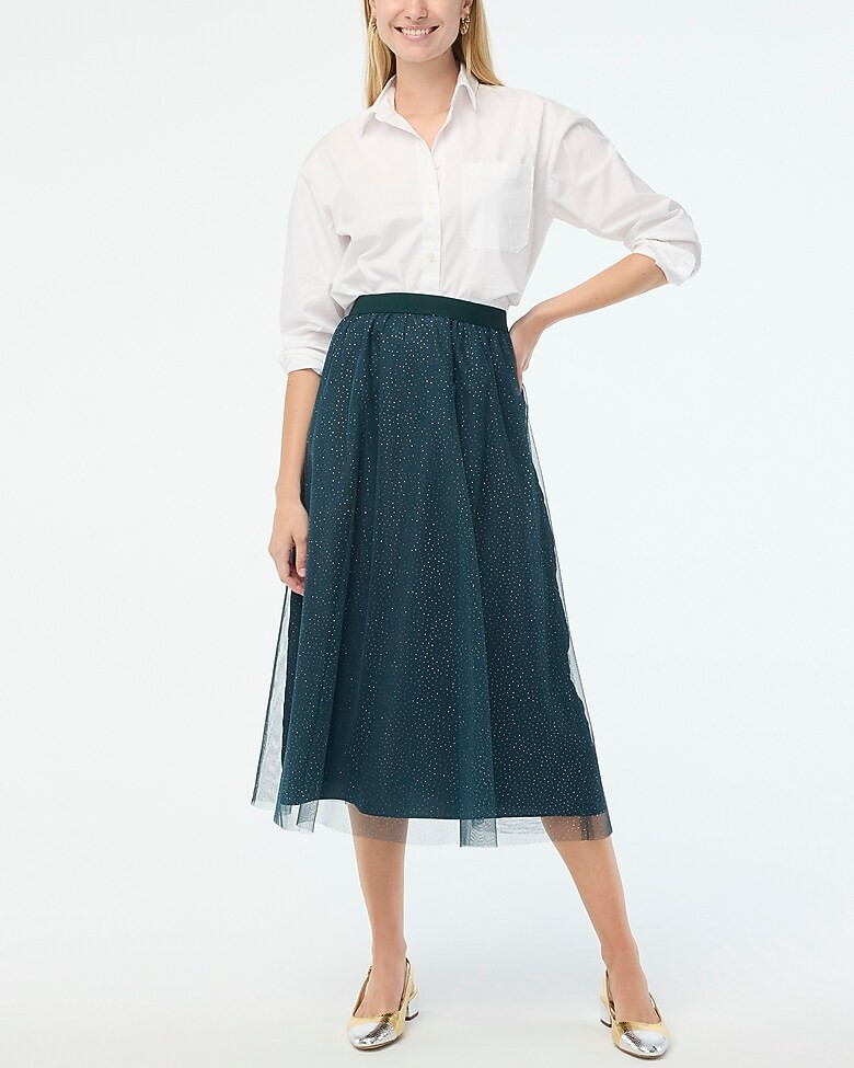 Sparkle tulle midi skirt | J.Crew Factory
