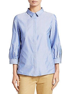 Gentry Portofino Women's Striped Button-Front Shirt - Blue White - Size 44 (10) | Saks Fifth Avenue