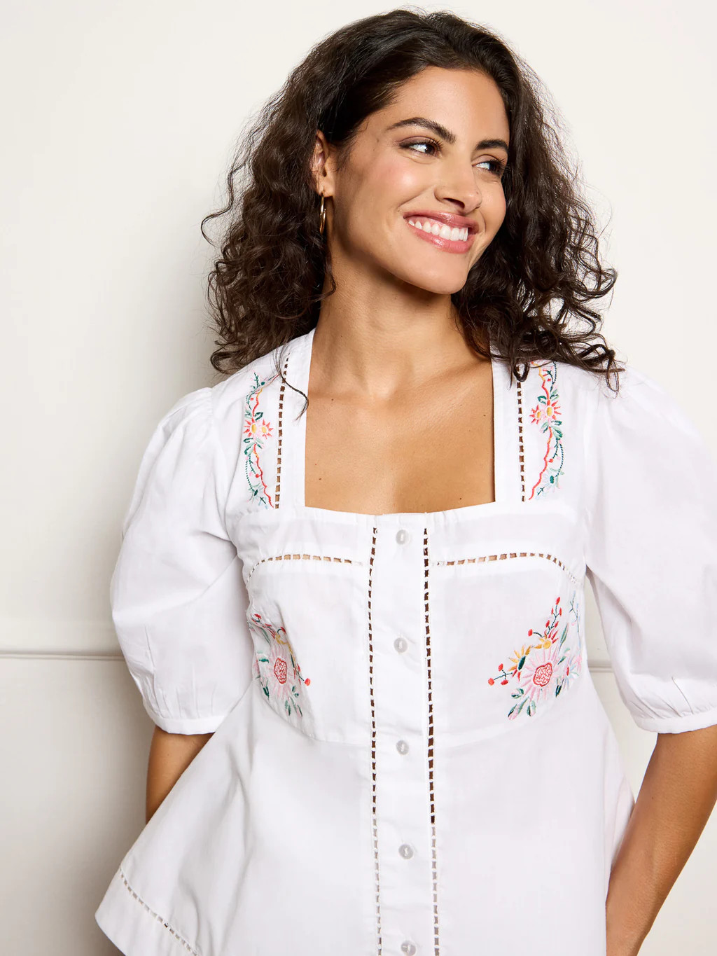 Womens White Embroidery Cotton Balloon Sleeve Shortie Pyjama Set | Their Nibs UK