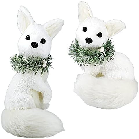 Nature Vibe 11.6 Inches Sisal Arctic Fox Figurine with ICY Garland Set of 2, Realistic Woodland Anim | Amazon (US)