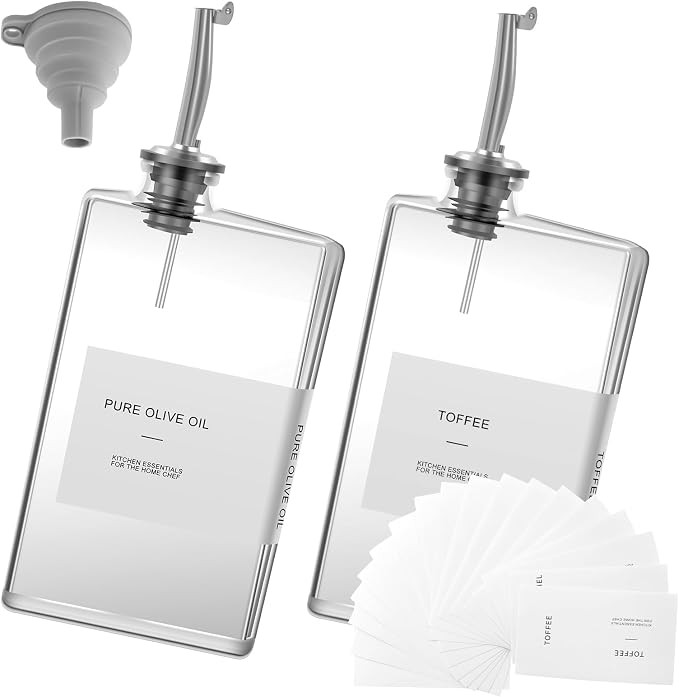 US 2Pcs 350ml Olive Oil Dispenser Glass Cooking Oil Dispenser Rectangular Vinegar Dispenser Trans... | Amazon (US)