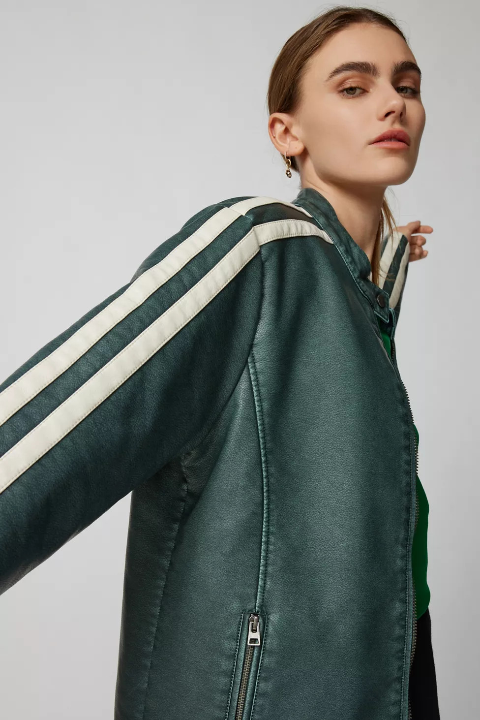 UO Morgan Faux Leather Stripe Moto Jacket | Urban Outfitters (US and RoW)