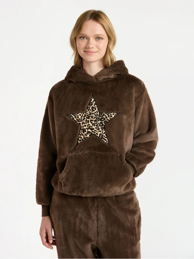 No Boundaries Faux Fur Graphic Hoodie, Women's | Walmart (US)