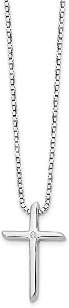 Diamond Cross Box Chain Necklace in Rhodium Plated Silver, 18-20 Inch | Amazon (US)