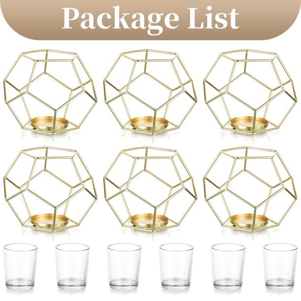 Glasseam Gold Geometric Tealight Candle Holders Bulk for Spring Wedding Table Centerpieces Set of... | Walmart (US)