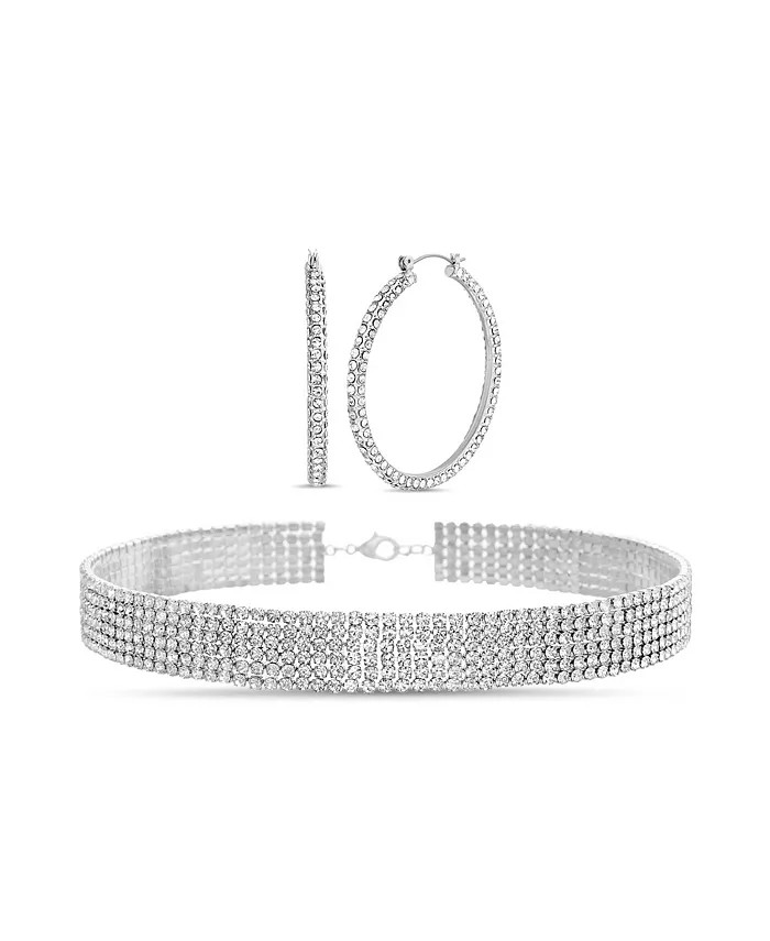 kensie Boxed Rhinestone Hoop Earrings with Rhinestone Choker Necklace Set, 2 Piece & Reviews - Al... | Macys (US)
