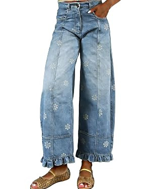 utcoco Barrel Jeans Women 2026 Floral Print Wide Leg Jeans Y2k Patchwork Baggy Boyfriend Denim Pa... | Amazon (US)