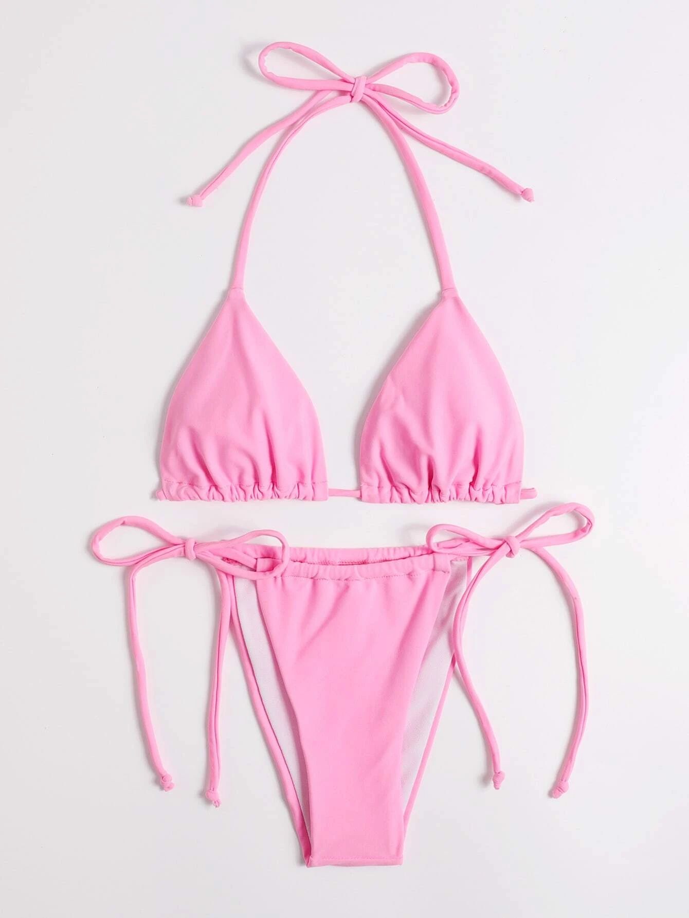 Solid Halter Tie Side Bikini Swimsuit
   SKU: swswim03210311565      
          (9999+ Reviews)
 ... | SHEIN