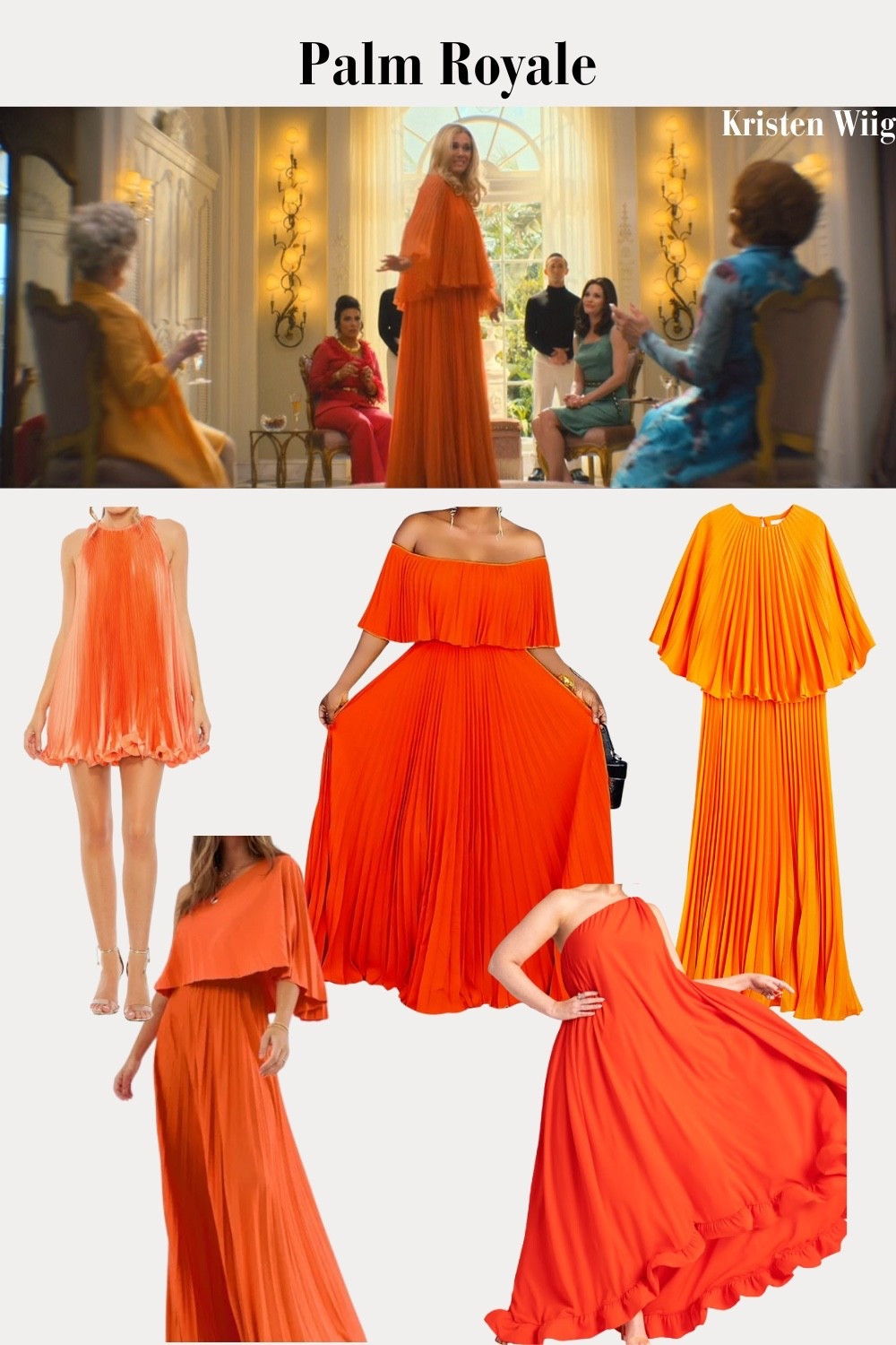 Maxine Simmons Outfit 1 Episode 3 - Maxine in an orange pleated jumpsuit.