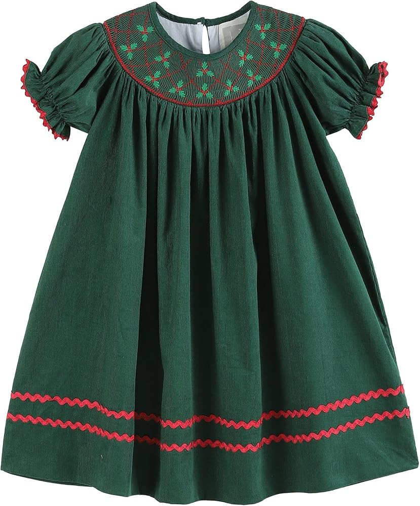 Lil cactus Baby and Girls Christmas Smocked Bishop Dress | Amazon (US)
