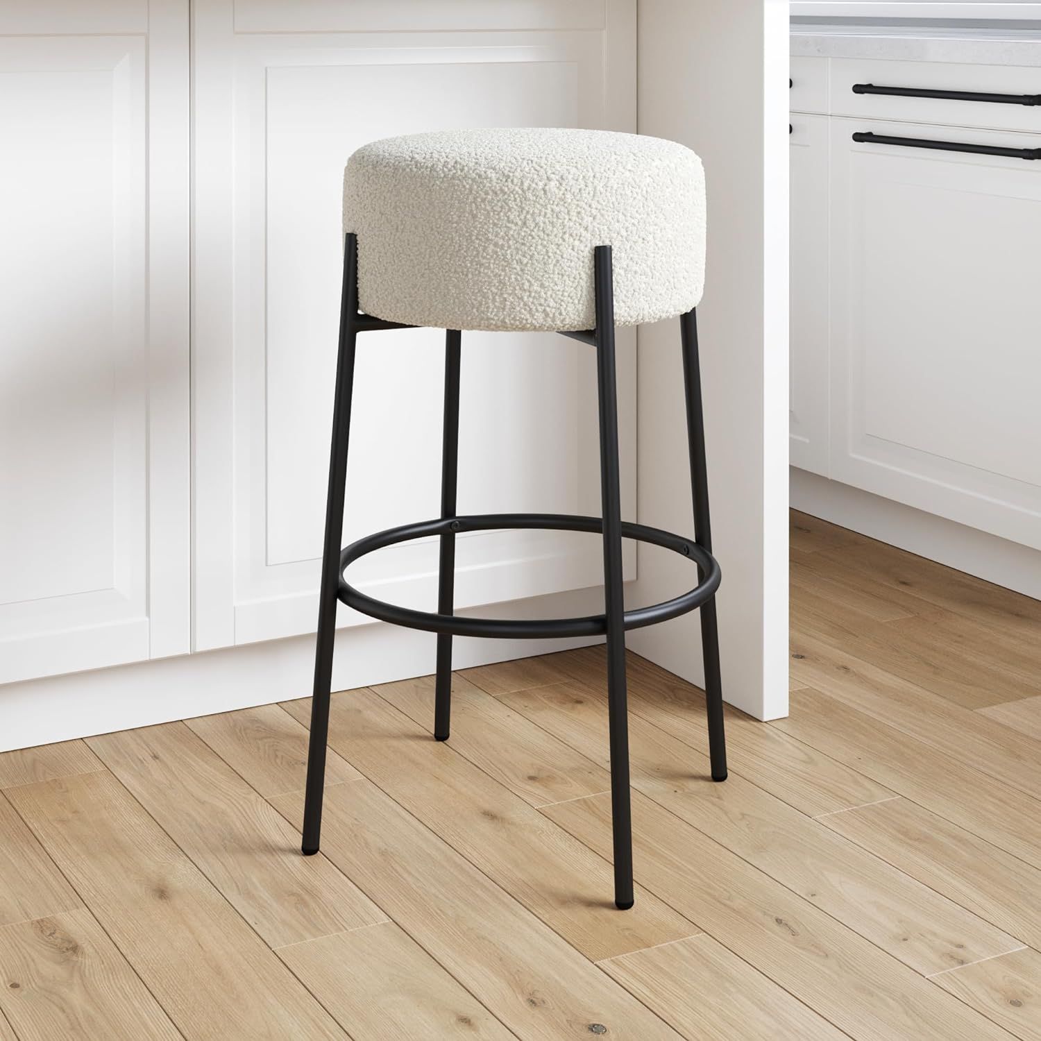 Nathan James Isaac 29" Modern Backless Bar Stool with Round Soft Padded Boucle Seat and Metal Mid... | Amazon (US)