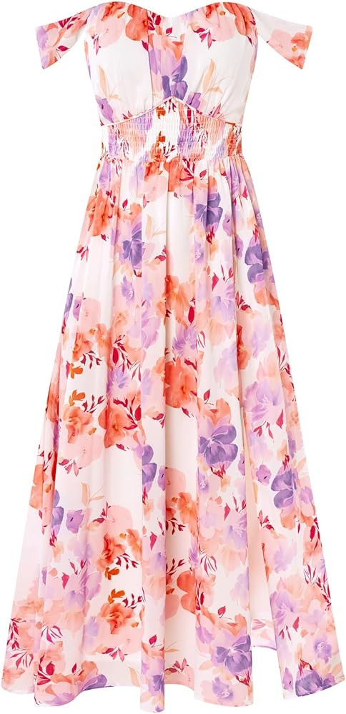GRACE KARIN 2026 Women's Summer Floral Print Flowy A Line Maxi Dresses Sleeveless Smocked Off Sho... | Amazon (US)