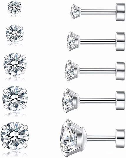 Cubic Zirconia Hypoallergenic Stud Earrings for Women Men Girls Statement Cartilage Fashion Surgi... | Amazon (US)