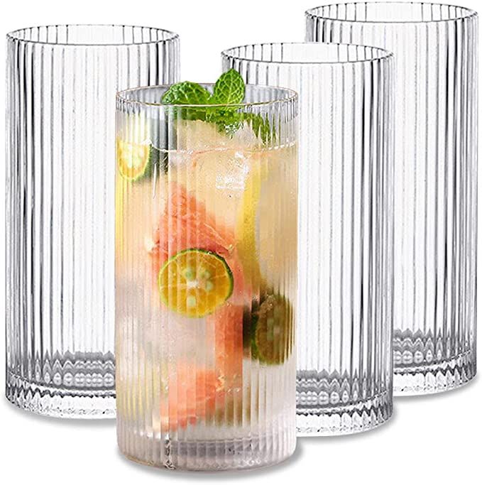 INSETLAN Glass Cups Vintage Glassware Set of 4 Large, Origami Style Transparent Cocktail Glasses ... | Amazon (US)