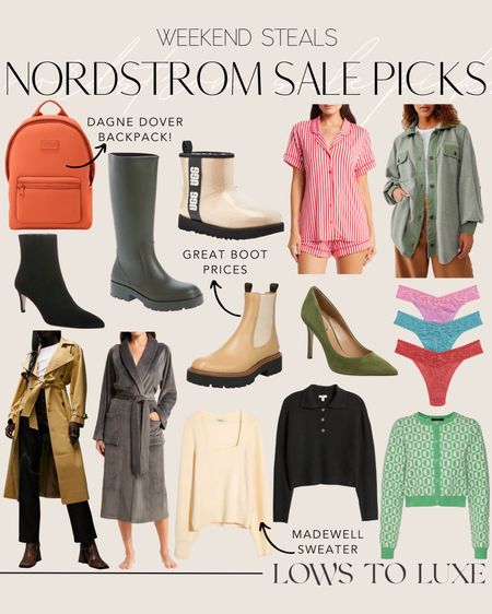 Weekend Steals - Nordstrom Sale Picks - Shoes - Boots - Outdoor - Sweater - Jacket - Booties - Robes - Coat - Pajamas - Backpack - Underwear 

#LTKSeasonal #LTKshoecrush #LTKstyletip