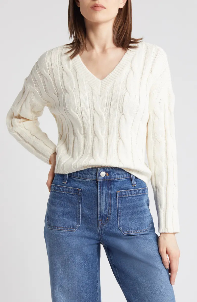 Cable Knit V-Neck Crop Sweater | Nordstrom