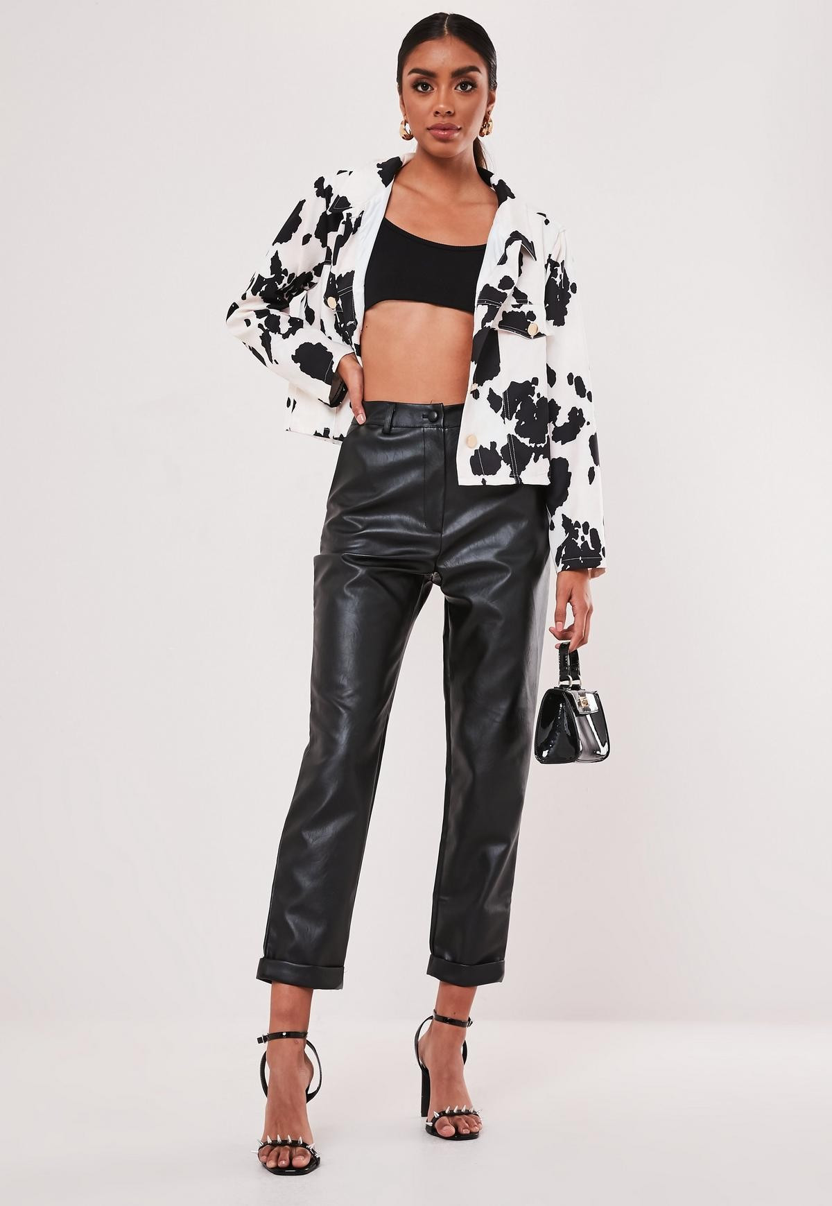 Missguided - Black Faux Leather Turn Up Hem Cigarette Pants | Missguided (US & CA)