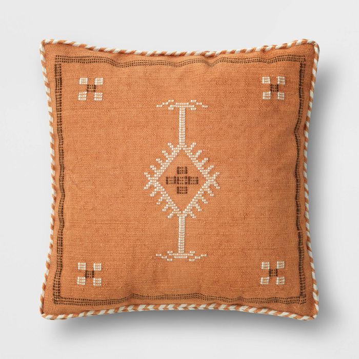 Square Woven Cotton Throw Pillow with Braid Trim - Threshold™ | Target