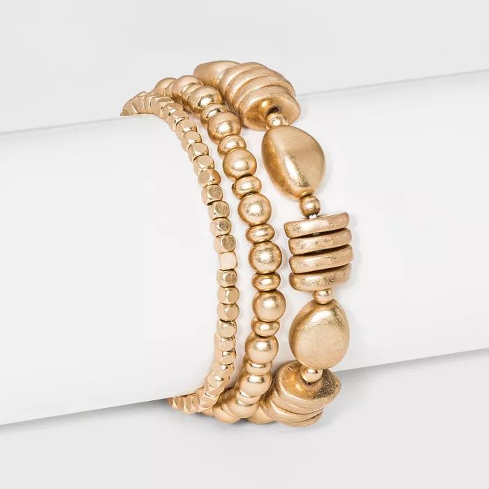 3 Row Multi-Shape Worn Gold Stretch Beaded Bracelet Set - Universal Thread™ Gold | Target