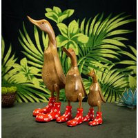 Hand Carved, Painted Wooden Sculpture Of A Duck in Shiny Orange Flowery Boots | Etsy (US)