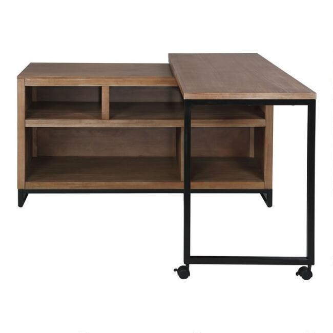 Metal and Wood Weldon Swivel Desk with Storage | World Market