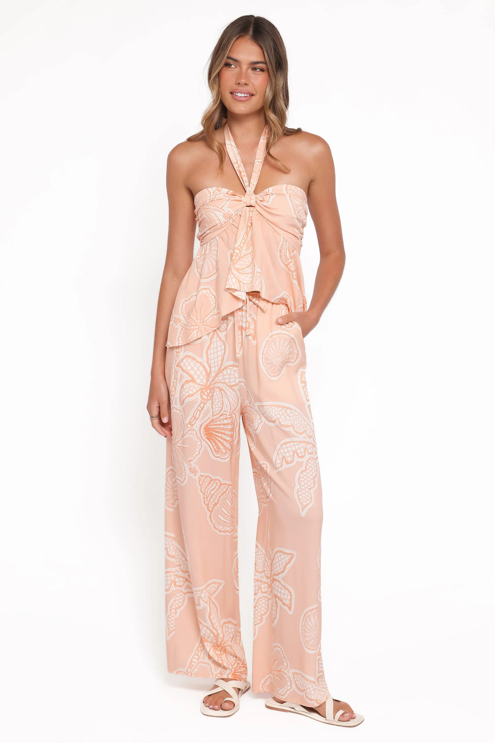 Lira Tie Waist Pant - Peach Floral | Petal & Pup (US)