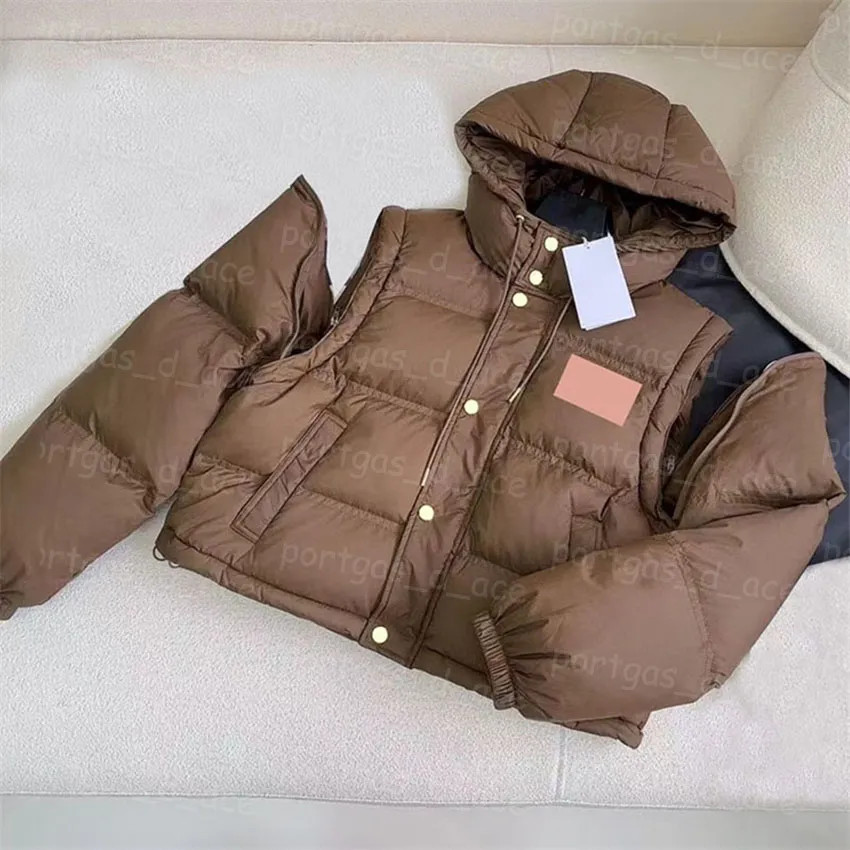 Designer Puffy Jacket Women Hooded Puffer Coats Detachable sleeves Coat Lady Leisure Outerwear Wa... | DHGate