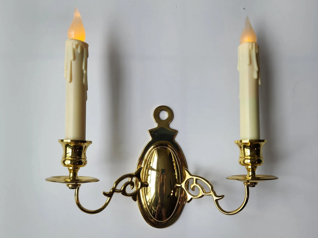Vintage Solid Brass Double 2 Arm Candle Holders Wall Sconces - Etsy | Etsy (US)