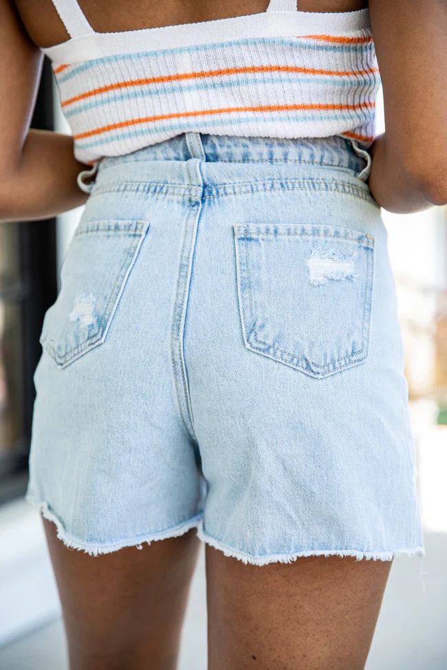 Stand Out Light Wash Distressed Denim Shorts | Pink Lily
