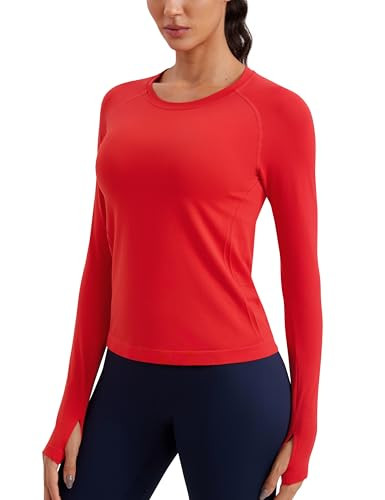 CRZ YOGA Seamless Long Sleeve Shirts for Women Waist Length - Workout Athletic Running Gym Yoga T... | Amazon (US)