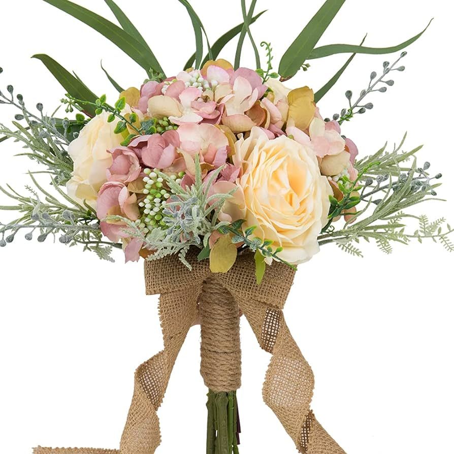 LESING Bridal Wedding Bouquets Artificial Hyarangea Rose Flowers Bouquet Handmade Romantic Weddin... | Amazon (US)