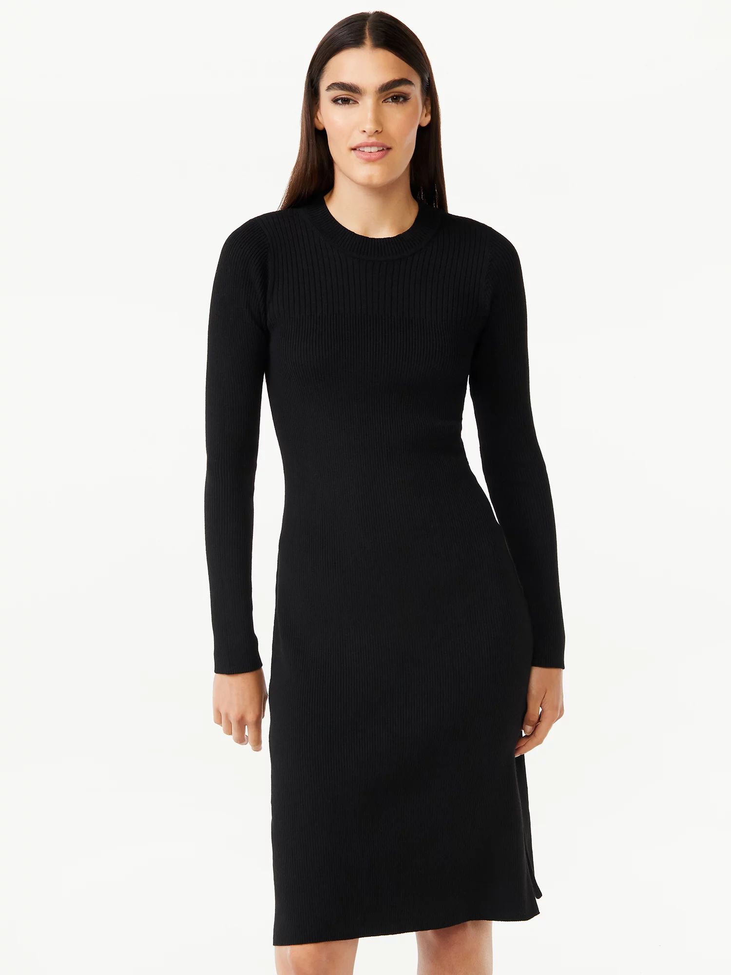 Free Assembly Women's Mixed Rib Sweater Midi Dress with Long Sleeves | Walmart (US)