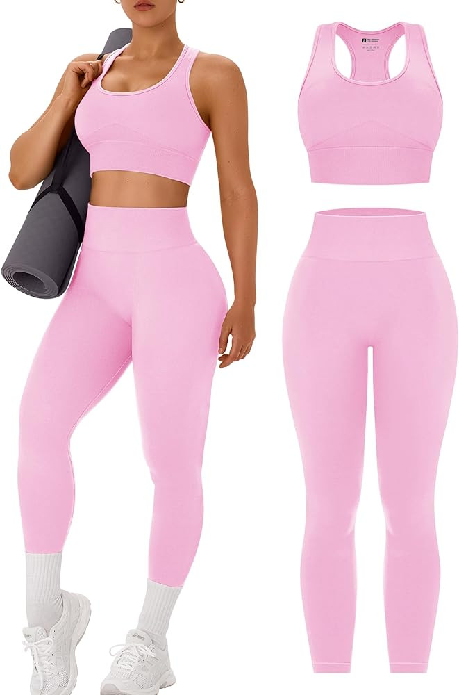 OLCHEE Womens Workout Sets 2 Piece - Acid Wash Seamless Yoga Outfits High Waist Leggings Padded R... | Amazon (US)