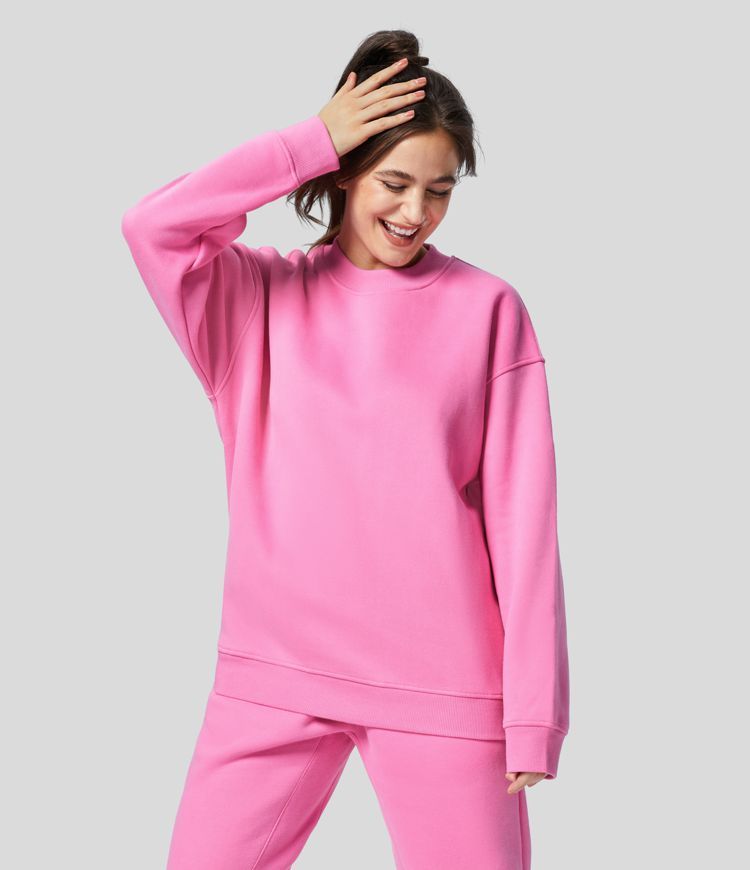 Round Neck Long Sleeve Solid Oversize Casual Cotton Sweatshirt | HALARA