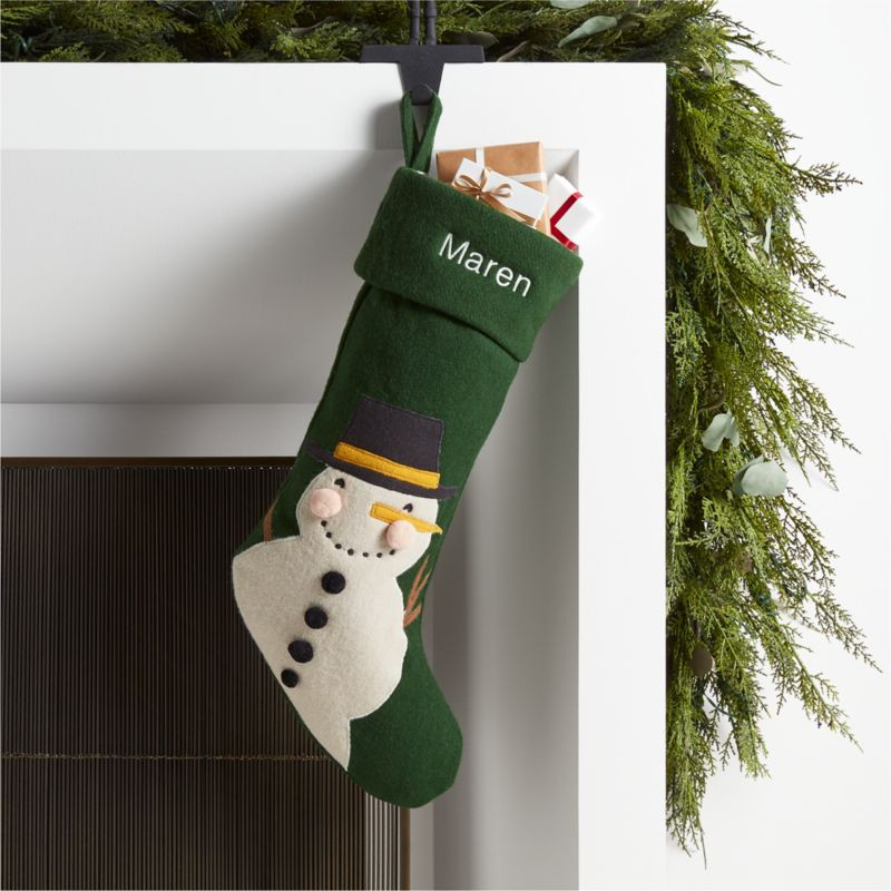 Green Felt Snowman Personalized Kids Christmas Stocking + Reviews | Crate & Kids | Crate & Barrel