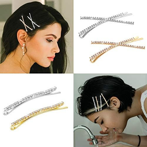 12 Pieces Rhinestone Bobby Pins Decorative Fancy Crystal Hair Clips Shiny Metal X Shaped Barrettes B | Amazon (US)