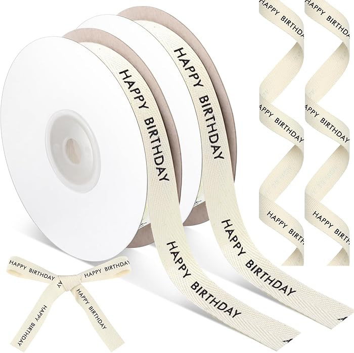 Wavwavw 20 Yards Happy Birthday Cotton Ribbon, Natural 5/8 Inch 100% Cotton Herringbone Twill Rib... | Amazon (US)