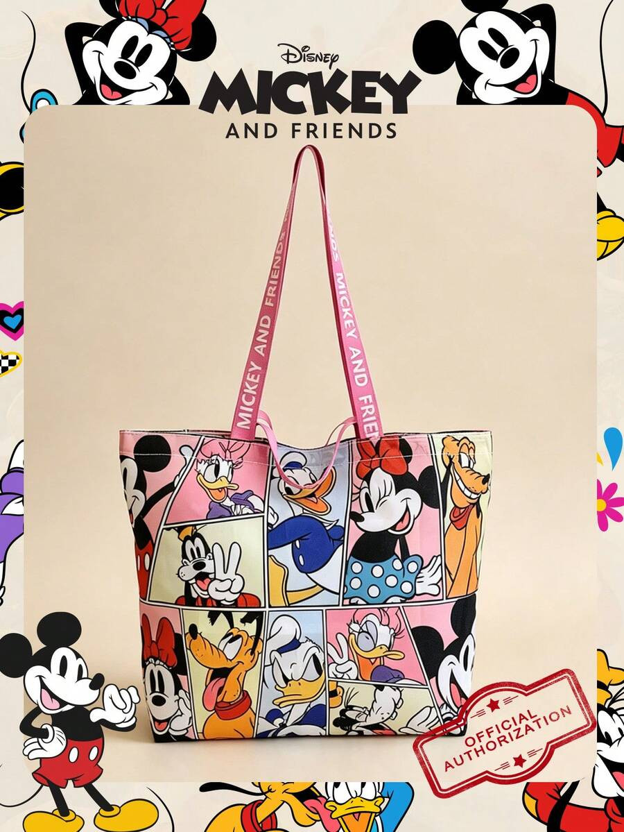 1pc Disney Official Licensed Mickey And Friends Print Tote Bag, Large Capacity Foldable Shopping ... | SHEIN