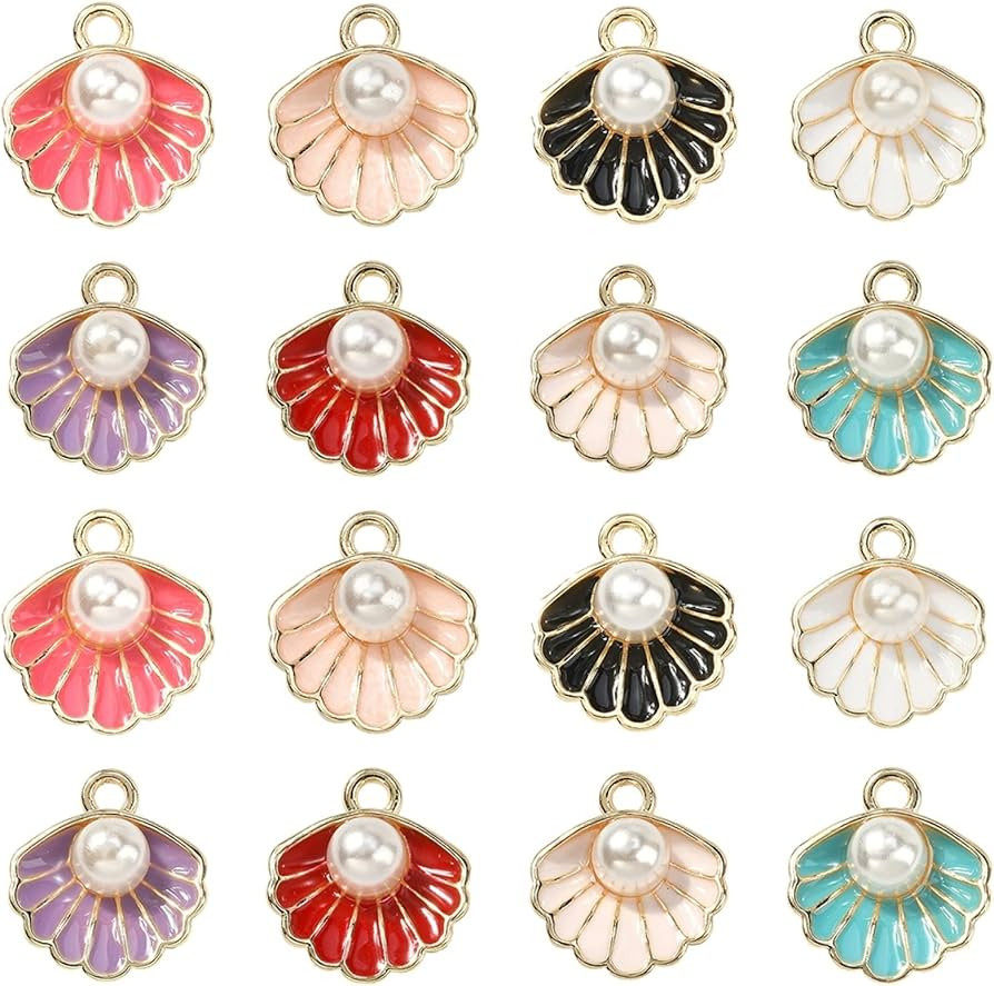 DanLingJewelry 40Pcs 8 Colors Enamel Clam Shell Pendants Charms with Plastic Imitation Pearl Bead... | Amazon (US)