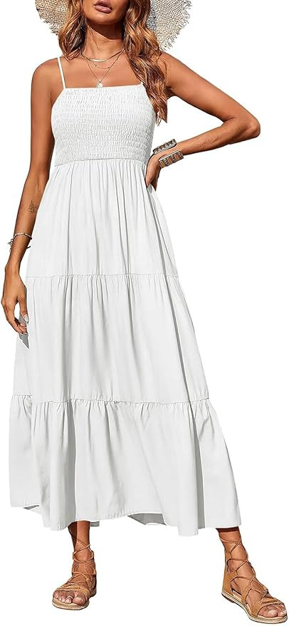 PRETTYGARDEN Women's Summer Maxi Dress 2025 Casual Boho Sleeveless Spaghetti Strap Smocked Tiered... | Amazon (US)
