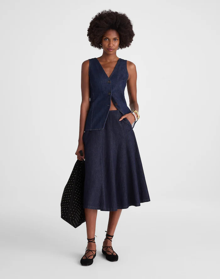 Flared Denim Midi Skirt in Rinse Wash | Madewell