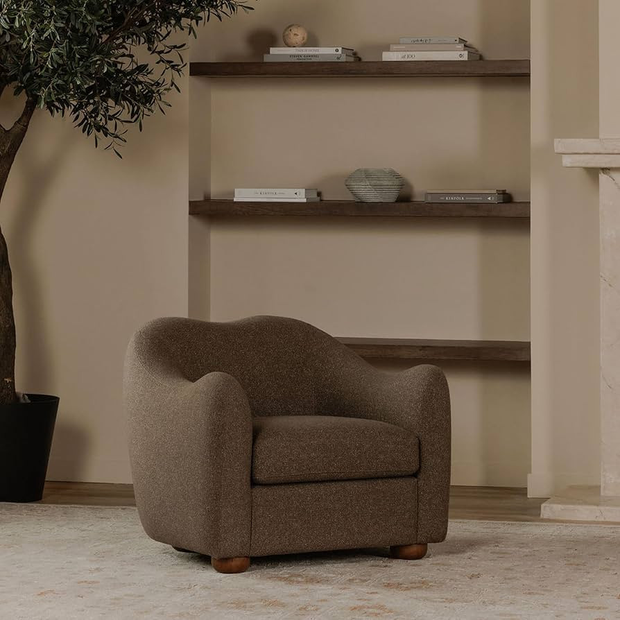 Soraya Accent Chair, Vintage-Inspired Sloped Arm Design, Removable Seat Cushion, Warm Brown Rubbe... | Amazon (US)