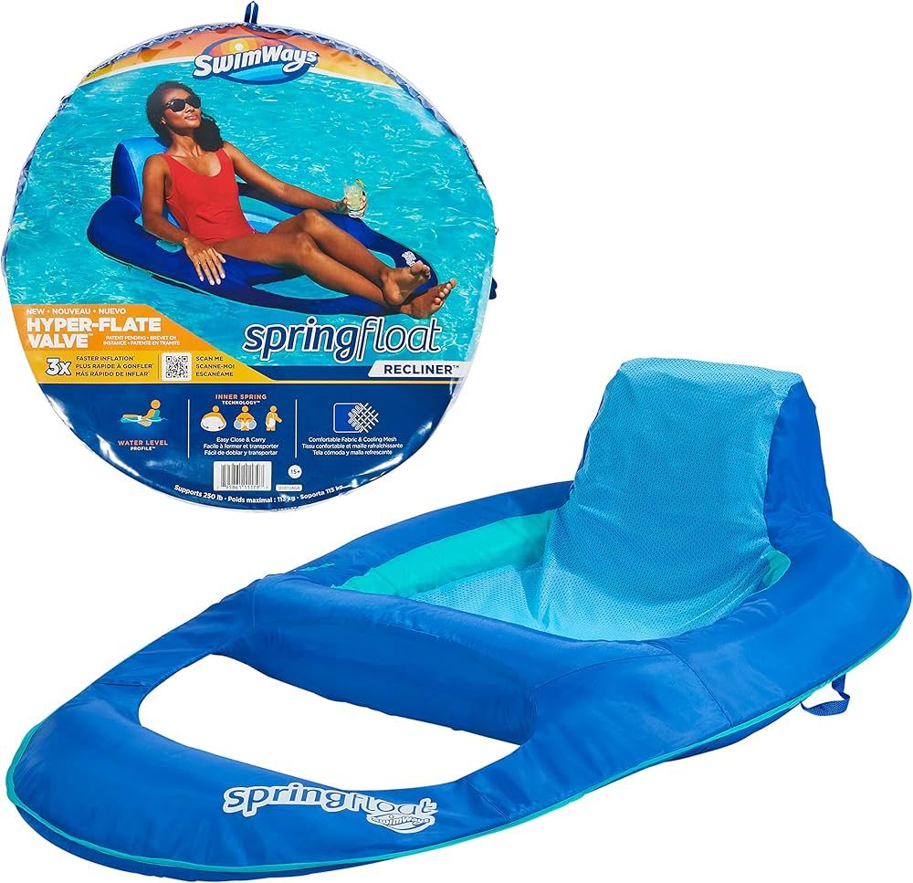 SwimWays Spring Float Recliner Pool Lounger with Hyper-Flate Valve, Inflatable Pool Float, Father... | Amazon (US)