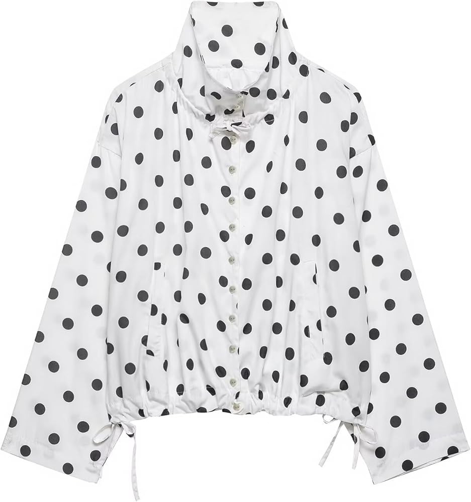 Colorful world Womens Polka Dot Jacket Drawstring Hem Button Front Cropped Lightweight Jacket Rel... | Amazon (US)