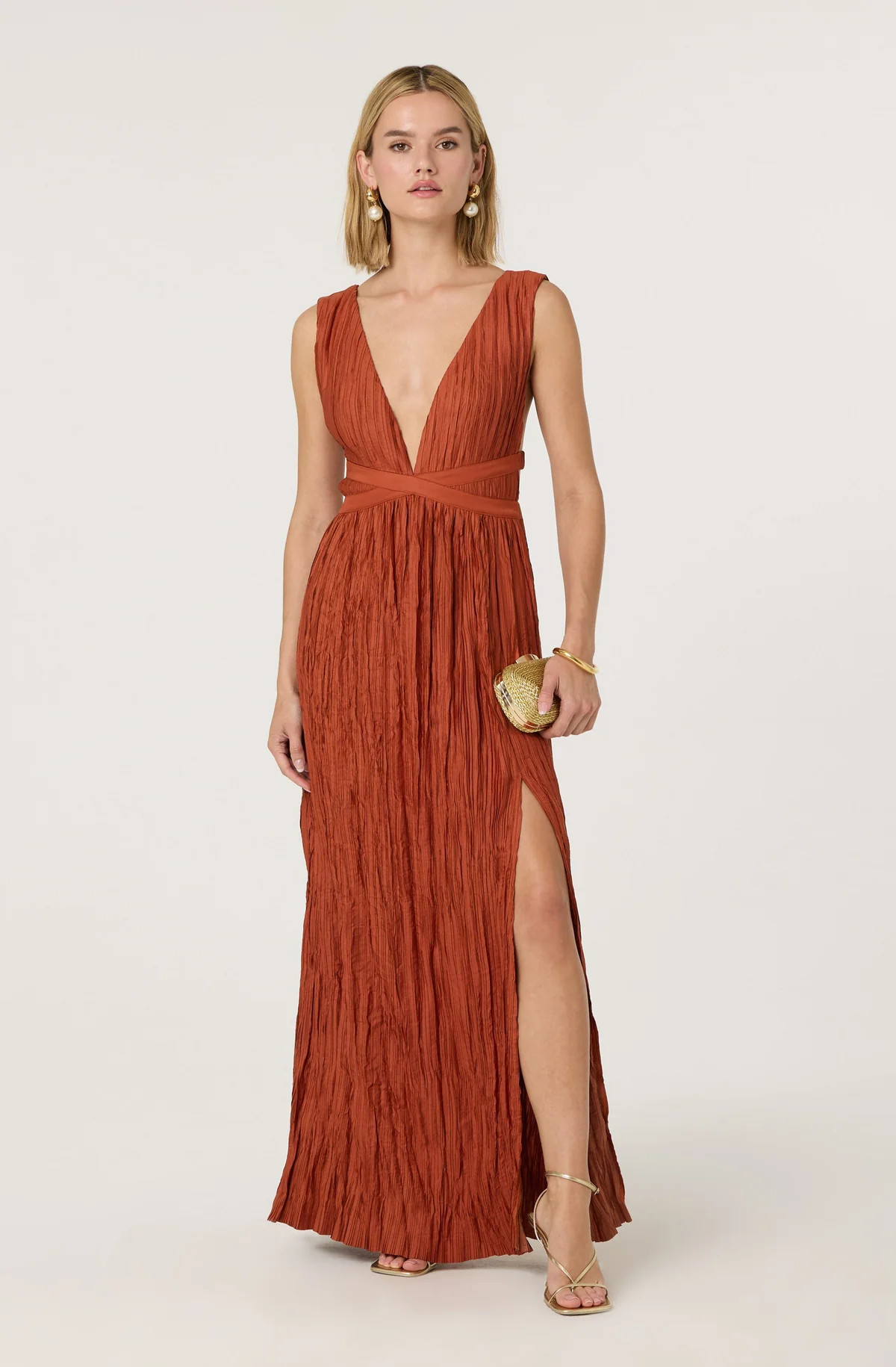 Tesni Pleated Maxi Dress - Rust / XS | ASTR The Label (US)