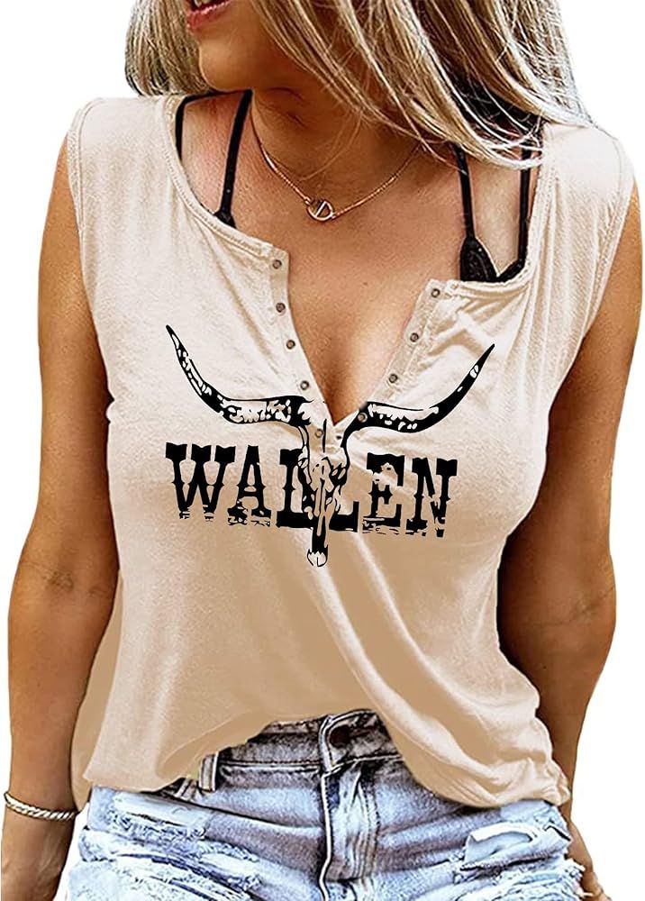 Women Tank Top Western Graphic Print Country Music Vintage Cowgirl Shirt Sleeveless Tank Vest | Amazon (US)