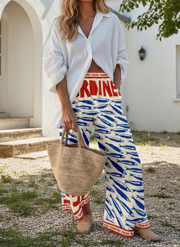 Women Wide Leg Pants, Elastic High Waist Loose Trousers, Casual Summer Beach Vacation Palazzo Pan... | Amazon (US)