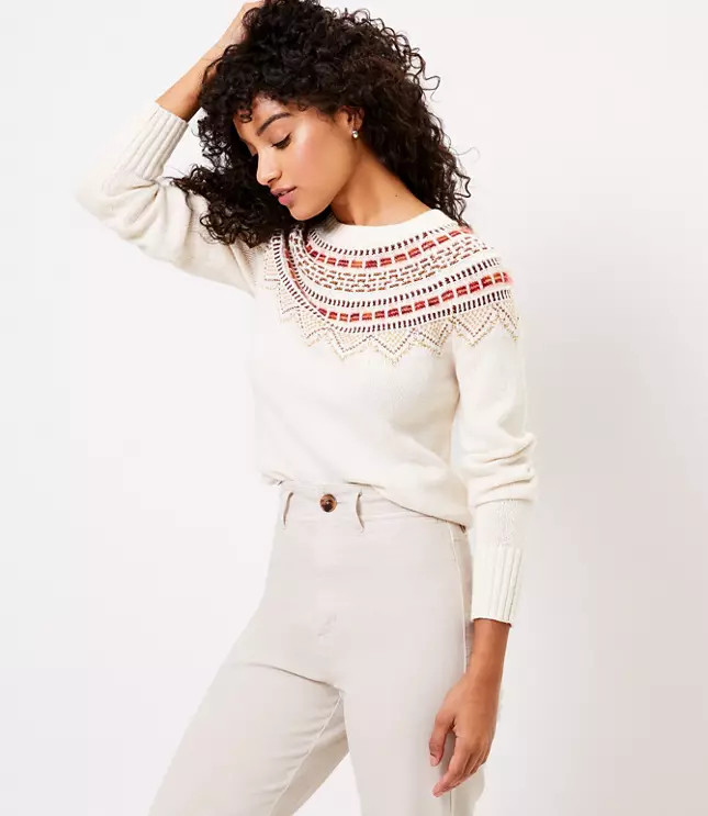 Shimmer Fair Isle Shirttail Sweater | LOFT