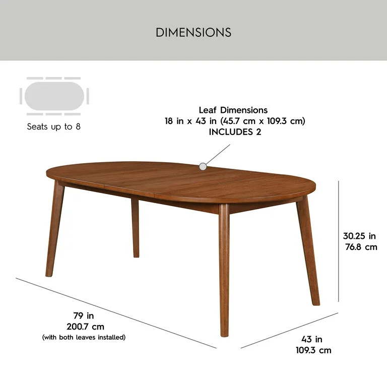 Better Homes & Gardens Greyson Mid-Century Extendable Dining Table, Solid Wood and Veneer, Acorn ... | Walmart (US)